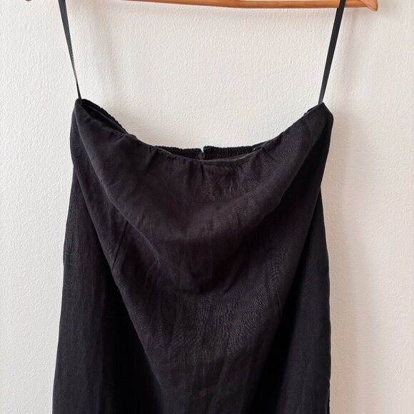 Quince European Linen Strapless Maxi Dress in Black - Picture 2 of 6